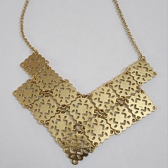 Vintage Necklace V-Neck Bib Gold Tone - Picture 5 of 5